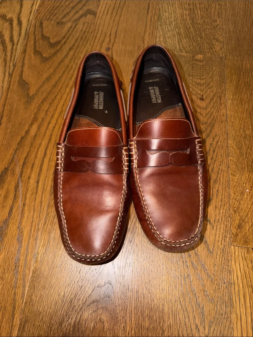 Johnston & Murphy Chestnut Brown Leather Penny Loafers - Men